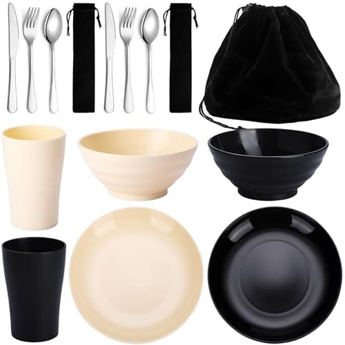 Kyraton Camping Utensils - Mess Kit for Travel, Picnic, Outdoor, Gear Include Knife, Spoon, Fork Cutlery Set, Cup, Bowl, Plate - Camping Essentials for 2
