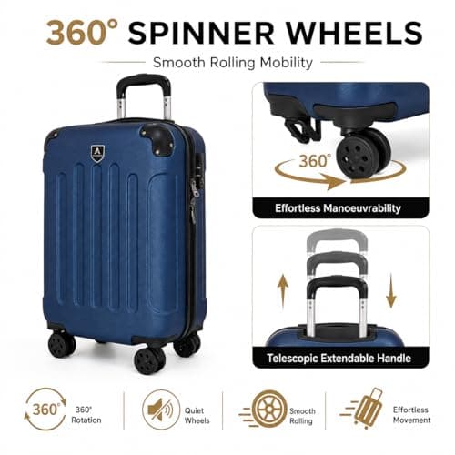 ANIKEES Lightweight Travel Cabin Bag, Carry On Suitcase, ABS, Water Resistant, Safe Locking System, EasyJet Overhead Compliant (Navy Blue) — view 5