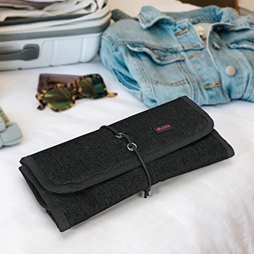 Vinsani Roll Up Accessories Universal Travel Organiser Easy Carry Portable Foldable Make Up Cable Charger Earphones USB SD Card Electronics Essentials Carrying Case – Black — view 6