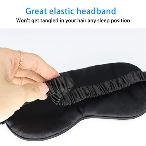 Silk Eye Mask for Sleeping Super Smooth Sleep Mask Silk Blindfold Blackout Eye Cover Portable Eye Shade Cotton Filled with Elastic Strap for Women & Men — view 5