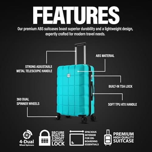 ATX Luggage Medium Suitcase on 4 Dual Spinner Wheels Super Lightweight ABS Hard Shell Hold Check in with Built-in TSA Lock (Mint Green, 65Liter) — view 2