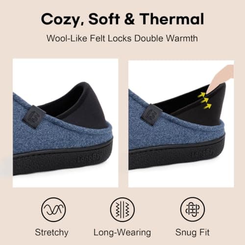 LongBay Mens Slippers Indoor Outdoor Memory Foam House Shoes Navy 7 UK — view 4
