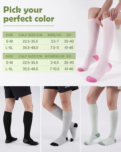 SukModen Bamboo Compression Socks for Women & Men, 2 Pairs, 15–20mmHg — view 6