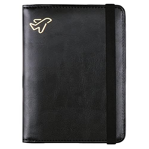 WALNEW Passport Holder, PU Leather Travel Passport Cover Wallet, RFID Passport Case with Card Holder, Travel Essentials for Women Men (Black)