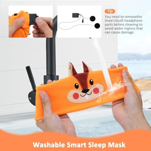 Bluetooth Sleep Mask, CestMall Sleep Eye Mask with Wireless Headphones Blackout Sleep Headphones Headband Music Sleeping Bluetooth Headband Birthday X-mas Gift for Children Boy Girl Travel (Orange) — view 5