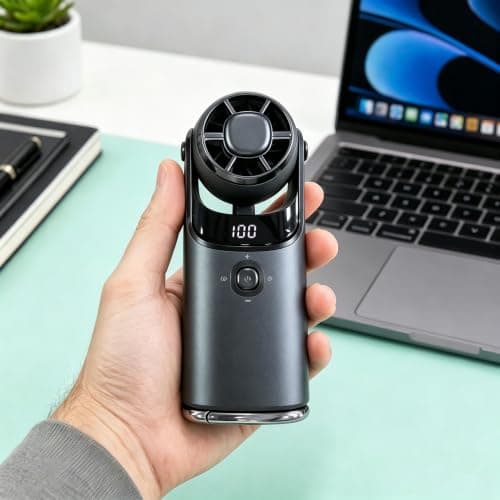Portable Handheld Fan with Turbo Cooling,10H Cooling Mini Neck Fan,180° Rotatable Turbo Fan with Holder Lanyard,USB Rechargeable,Power LED Display,1-100 Speed Scroll Wheel,for Travel, Outdoor,Black — view 6