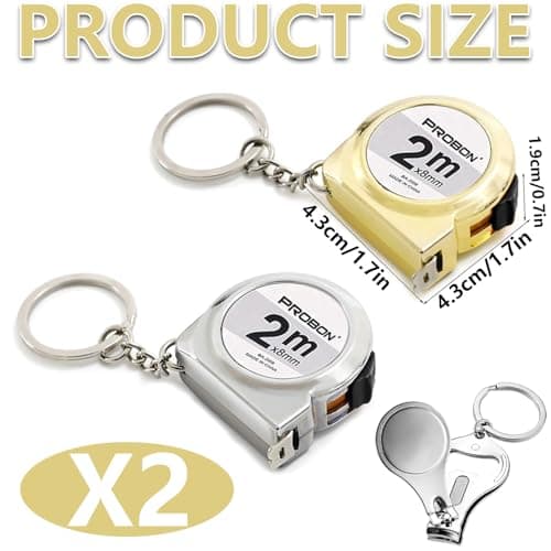 LHLZNB 3PCS Mini Tape Measure Set, 2M Retractable Keychain Measuring Tool Silver & Gold with Bottle Opener Nail Clipper for DIY Home Travel — view 5