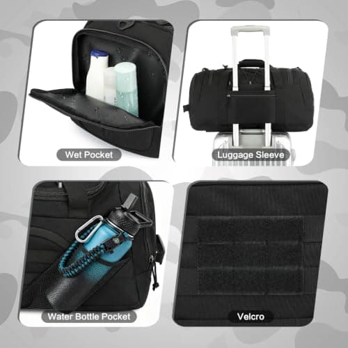 3-in-1 Travel Duffel Bag Backpack for Men Women 45L Tactical Gym Duffle & Sports Holdall Bag with Shoe Compartment & Wet Pocket Carry on Weekend Overnight Bags for Traveling Hiking, Black — view 6
