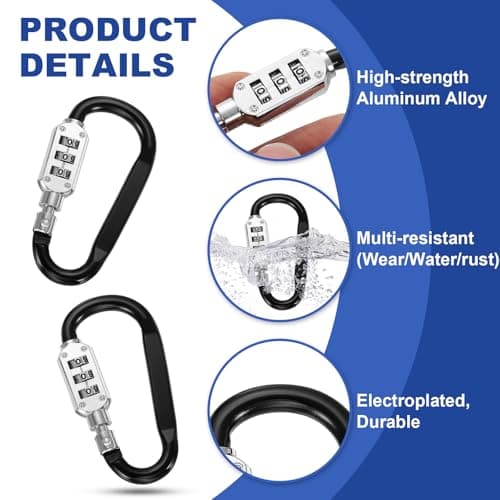 PATIKIL 3 Inch Combination Locks, 2PCS 3 Digit Locking Combination Clip Combo D-Ring Lock for Suitcase Luggage Travel Baggage Backpack Cable Loop Helmet Chain Link, Black — view 3