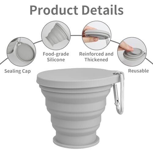 2 Pcs Silicone Foldable Cup,Collapsible Travel Cup with Lid,Blue+Gray — view 3