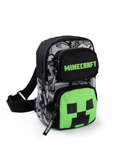 Minecraft Creeper Body Bag in Black | Adjustable Shoulder Strap Zip-Up Carrying Bag for Boys | Game-Themed Personal Item Storage Merchandise for Young Gamers Merch