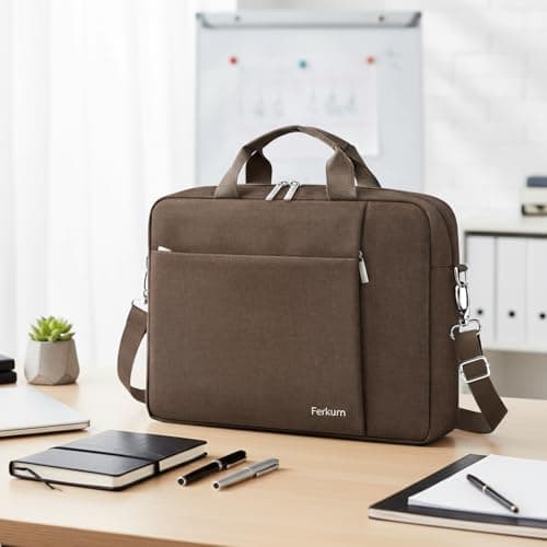 Ferkurn Laptop Bag Case for Women Men, Messenger Briefcase Computer Bag with Shoulder Compatible with Macbook Pro/Air, XPS Latitude, HP Pavilion, ASUS, Acer, Samsung, Brown, 15 15.6 16 Inch — view 3