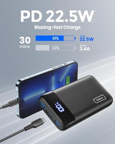 INIU Power Bank, 20000mAh Fast Charging Portable Charger, 22.5W Powerbank with USB C Input & Output & Amazon Basics AAA Alkaline Batteries, High-Performance (Triple A), 10-Year Shelf Life, 12-Pack — view 3