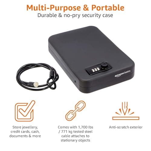 Amazon Basics Portable Security Lock Box Safe with Combination Lock for Documents and Jewelry, XL, Black — view 3