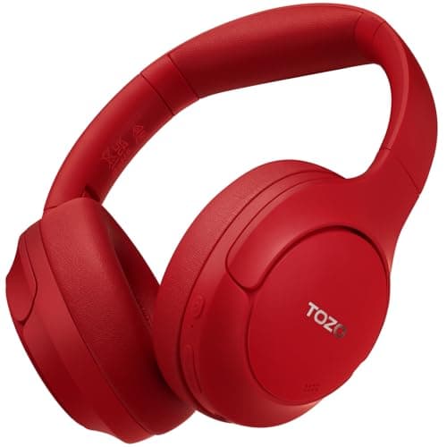 TOZO HT2 Hybrid Active Noise Cancelling Wireless Headphones, 60H Playtime Lossless Audio Over Ear Bluetooth Headphones, Hi-Res Audio Deep Bass Foldable Lightweight Headset for Workout Dark Red