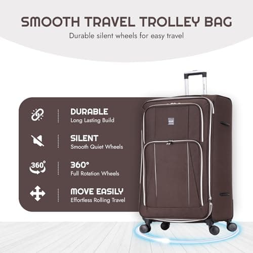 Skylark Large 29” Lightweight Softshell Expandable Suitcase, Integrated Combination Lock, 4 Wheels Check in Luggage for 23kg (Coffee, 112 litres) — view 2