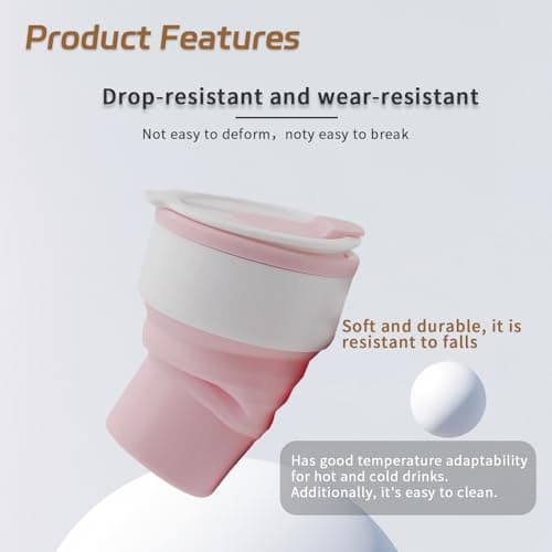 EYQ Collapsible Coffee Cup 375 ml, Silicone Foldable 12oz Coffee Mug, Reusable Tea Cup for Hot Cold Drinks for Office Fitness Gym Outdoor Sports Travel Camping Yoga, Pocket Size (WhitePink) — view 6