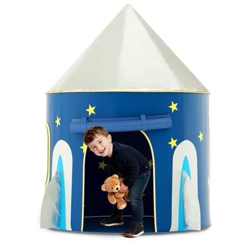 KORIMEFA Rocket Ship Play Tent for Kids Age 1-8, Blue, 105x105x135cm