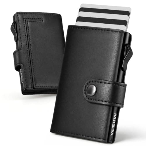 YESIIW Slim Wallet Pop-up Card Case for 9 Cards, Card Wallet with RFID Protection, Men's Wallet with XL Coin Compartment (Shiny Black, XL Coin Compartment), 004-Black, Magnetisch Münzfach, Minimalist
