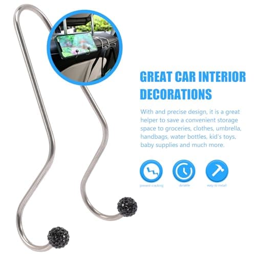 RUNROTOO 4pcs Car Storage Hooks Car Back Seats Organizer Hooks Stainless Steel for Handbag and Grocery Bag — view 3
