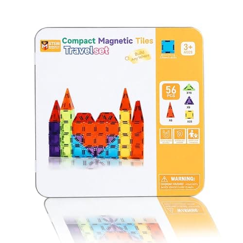 Mini Magnetic Tiles Travel Games for Kids Toddlers 56PCS Travel Set Tin
