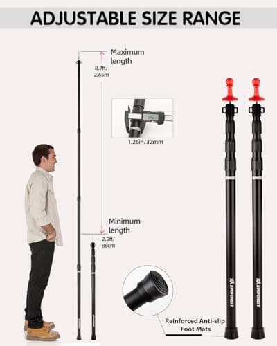AVOFOREST Tent Poles, Telescoping Tarp Poles, Aluminium Adjustable Camping Tent Poles for Tarp with Lightning Protection Cap Awning Poles Set for Canopy Porch Sun Sails Awning, 88-265cm ((4PCS) Black) — view 2