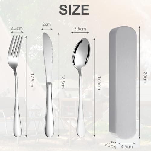 HOTUT 3 Pcs Travel Cutlery Set, Cutlery Set with Portable Pouch Case, Stainless Steel Flatware, Reusable, Portable Utensils for Home Outdoor Travel Picnic Office School Lunch Box, Grey — view 2
