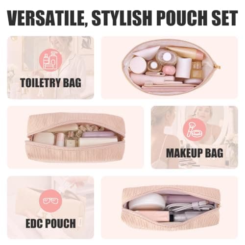 Vavabox 3Pcs Initial Makeup Bags Set Birthday Gifts for Women (A, Khaki) — view 6