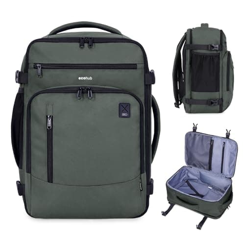 ECOHUB for Ryanair Cabin Bags 40x20x25, Underseat Hand Luggage Backpack with Laptop Compartment, Recycled Travel Carry on Bag, Flight Rucksack with Anti-Theft Pocket, Patented, Green-20L