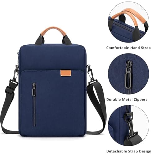 jooeer 13-14 Inch Laptop Sleeve Case Waterproof Polyester Shoulder Bag Compatible with MacBook Air Pro M4 M3 M2 M1, Surface Pro (Navy Blue, 14 Inch) — view 5