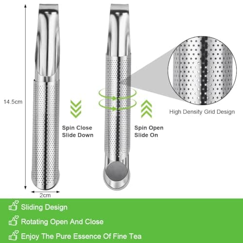 Vicloon Tea Strainer, 2 Pcs Stainless Steel Herb Infuser Tea Infuser Steeper Strainer, Pipe Tea Steeper Strainers for Loose Tea Leaf, Herbs or Spice, for Single Cup Brewer, Mugs — view 2