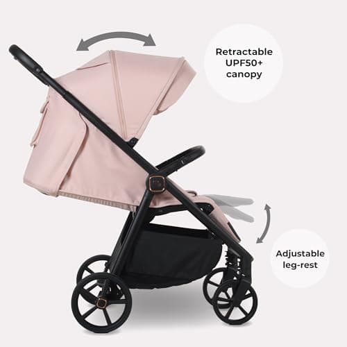 My Babiie MB170 Plus Pushchair – from Birth to 4 Years (22kg), 4-Wheel Suspension, Large Basket, XL Canopy, Foldable, Compact, Stroller with Footmuff, Cup Holder, Rain Cover – Pastel Pink — view 3