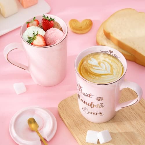 Doublewhale Grandma Gifts, Grandma Christmas Birthday Gifts for Nana, Nan, Granny, Gran Gift, 14OZ Pink Ceramic Coffee Mug Gift from Granddaughter Grandson with Spoon Lid Card, Nice Box — view 5