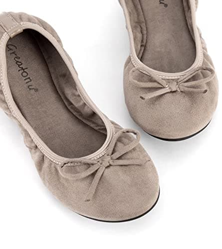 Greatonu Women's Ballet Pumps Comfort Foldable Portable Travel Slip on Slipper Bow Tie Flats Shoes Beige UK 3 — view 3