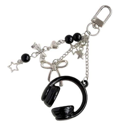 Star Keychain | Music Theme Pendant Charm Earphone Charm Pendant | For Car Key Bags for Women Men Youth Girlfriend Mom Dad Grandma, Black, verwijzen naar de beschrijving