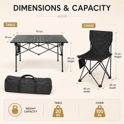 HomlyPro Folding Camping Table and Chairs, Set of 4 - Lightweight and Durable, Garden Table and Chairs with Carry Bag for Indoor & Outdoor Use, Ideal for Picnic & Garden (Black) — view 2