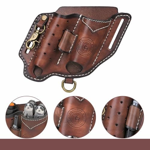 TOURBON Multitool Sheath for Belt Leather EDC Pocket Organiser with Key Holder Flashlight Holster — view 4