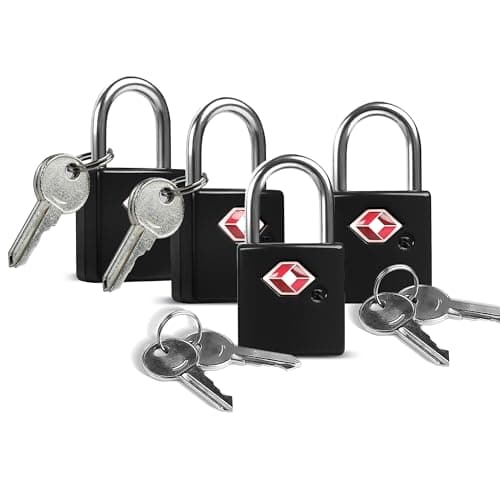 UP Security TSA Locks for Luggage with Keys, Travel Luggage Locks TSA Approved 4 Pack, Small Padlock with Key, Keyed Alike Mini Padlock for Suitcase, Backpack, Bag (Black)