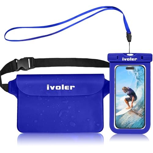 ivoler [2 Pack Waterproof Phone Case & Pouch Set, IPX8 Dry Bag with Waist Strap for Beach, Swimming, Kayaking, Fits iPhone 17 16 15 Pro Max, Samsung S26 S25 Ultra, Up to 7.0" - Sapphire Blue