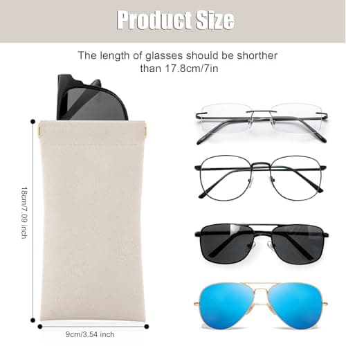 Etercycle Soft Eyeglass Case, 2 Pcs Travel Sunglass Cases for Women Portable Squeeze Top Leather Glasses Bag (Black, Beige) — view 2