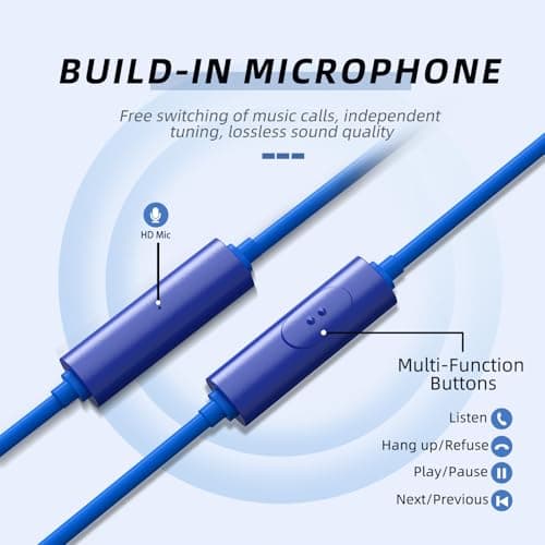 MORMOQUE EP-06 Wired Earbuds in-Ear Earphones,Build-in Microphone Noise Isolating Headphones,3.5mm Jack 4.9ft Long Cord Ear Buds,HD Bass Audio,with 6 Ear Tips,for Smartphones/Laptop/Computer Etc-Blue — view 4