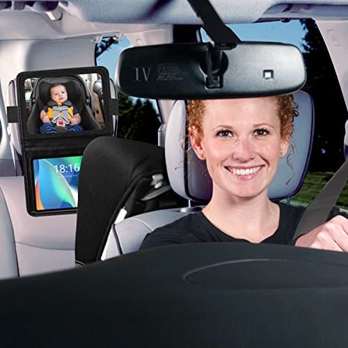 Brislut Baby Car Mirror with Tablet Holder for Reversing Child, Adjustable Rear Mirror and iPad Case for Car Headrest — view 2