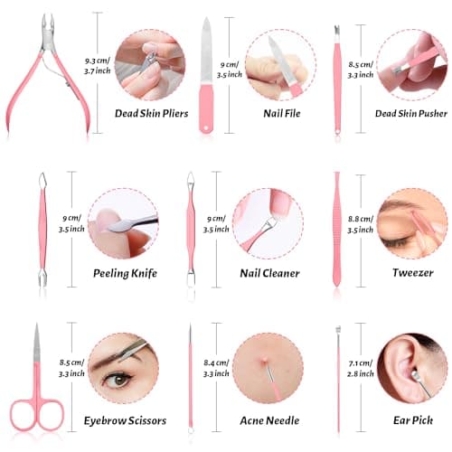 Manicure Set Nail Clipper 12 in 1, Professional Pedicure Nail Kit Manicure Set, Women Men Nail Grooming Kit, Manicure & Pedicure Tools & Accessories, Nail Care Tool with Pink Leather Travel Home — view 3