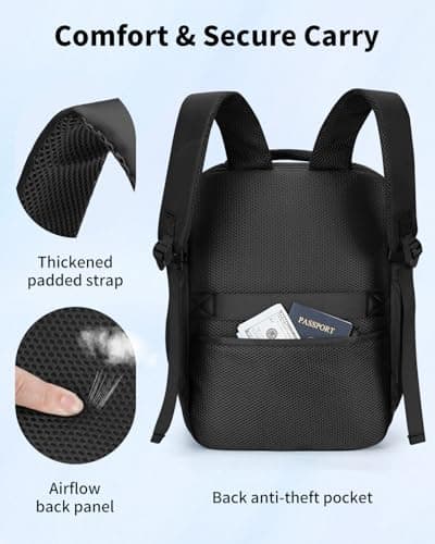 ECOHUB for Ryanair Cabin Bags 40x30x20, 24L Womens Travel Backpack Underseat Carry On Rucksack with Laptop Compartment, Recycled Water-resistant Hand Luggage Bag for Flight Overnight, Classic Black — view 6