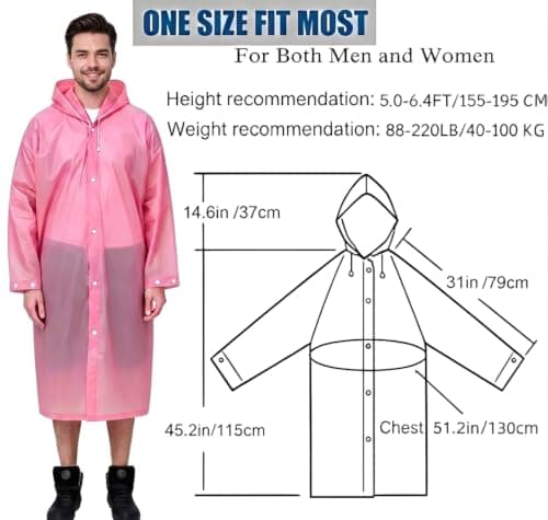 Rain Poncho for Adults, 2 Pieces Reusable Waterproof with Hoods and Sleeves — view 2