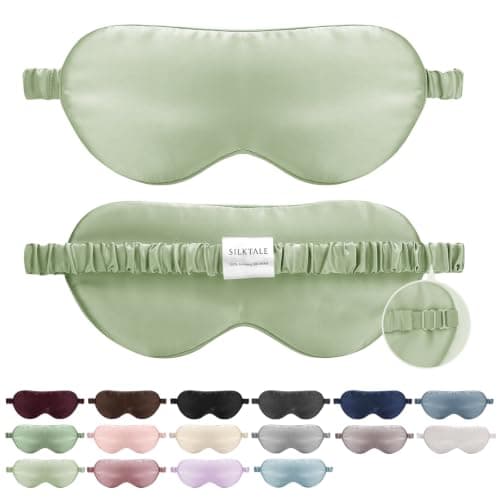 SILKTALE 100% Mulberry Silk Eye Mask for Sleeping with Silk Wrapped Adjustable Strap,Mint Green