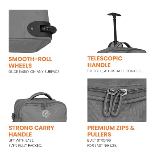 Bordlite 32L EasyJet Cabin Bag 45x36x20cm, Underseat Wheeled Travel Bag with Telescopic Handle, 2 Wheels, Front Pocket, Compression Straps, Weekend Luggage, Grey — view 3