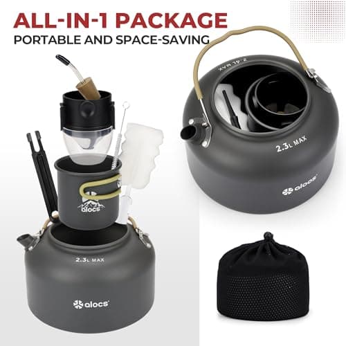 Alocs 2.3L Large Camping Kettle for Gas Stove, Hard-Anodised Aluminium — view 6