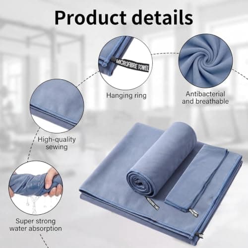 Gusmigus Microfibre Towel Set of 3 with Transport Bag, Microfibre Sports Towel, Quick-Drying Microfibre Towel, Travel Towel, Bath Towel for Fitness, Sports & Sauna (Dark Blue) — view 5