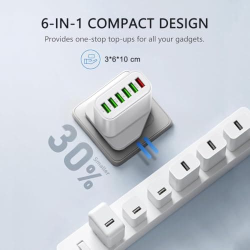 USB Plug, 50W 6-in-1 USBA Charger, Multiport USB Wall Plug Charging Adapter — view 6